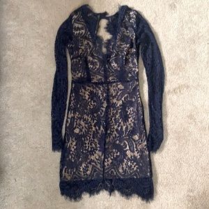 Luxxel Blue Lace Dress with Nude Detail